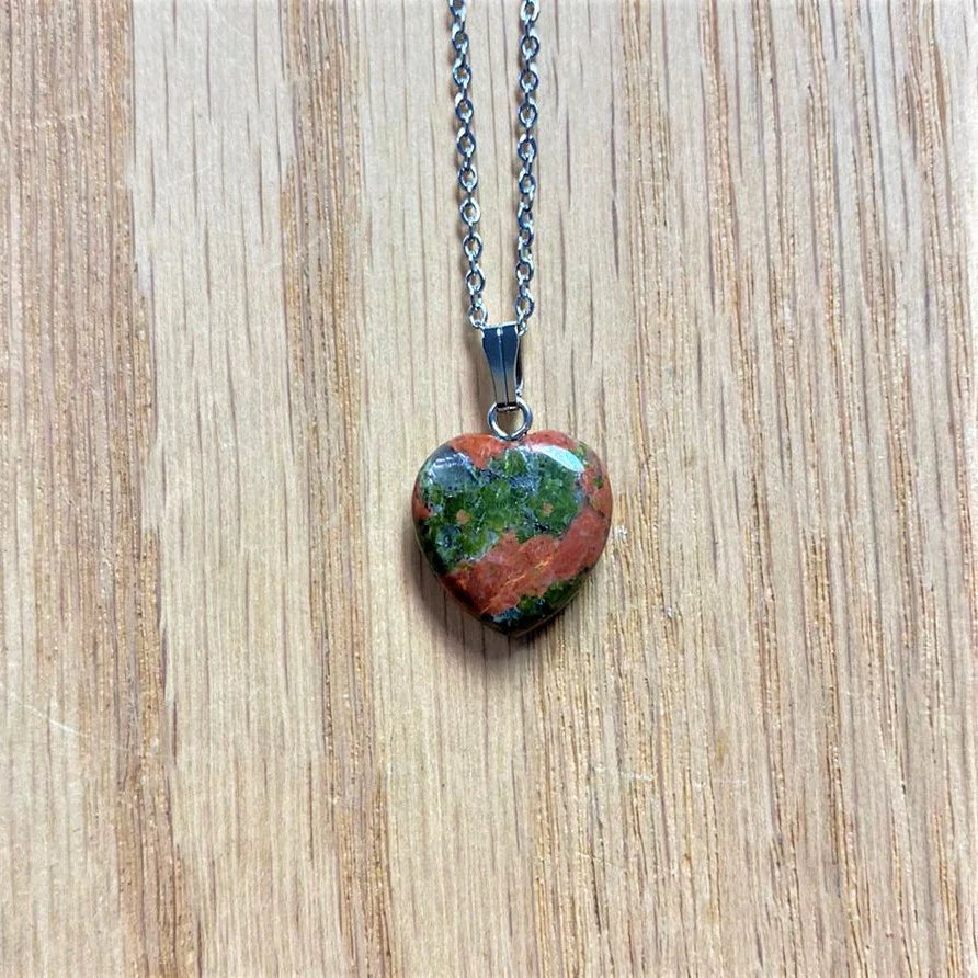 Unakite 15mm Heart Pendant